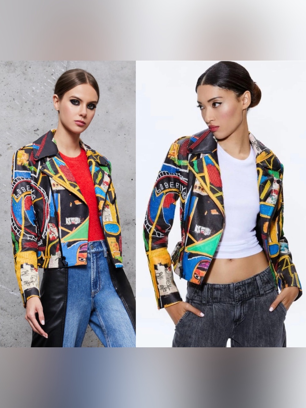 Alice + Olivia X Basquiat Cody Embellished Leather Jacket In Liberty. Size XS - Picture 7 of 17